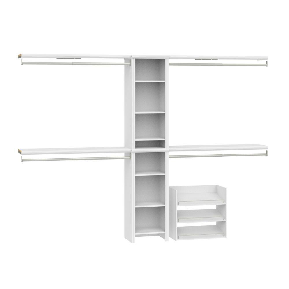 Impressions 48.97-112.97 in. W White Adjustable 11-Shelf Wood Closet System with Shoe Storage