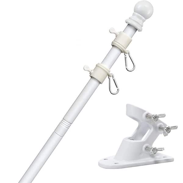 Justincity 5 ft Stainless Steel 2-Position Flag Pole Tangle-Free Design for House with Bracket White for 3x5 American Flag Outdoor