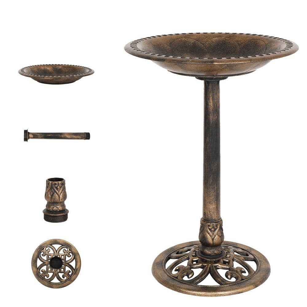 VINGLI 28 in. Bird Bath Antique Copper Resin Birdbaths Pedestal Vintage