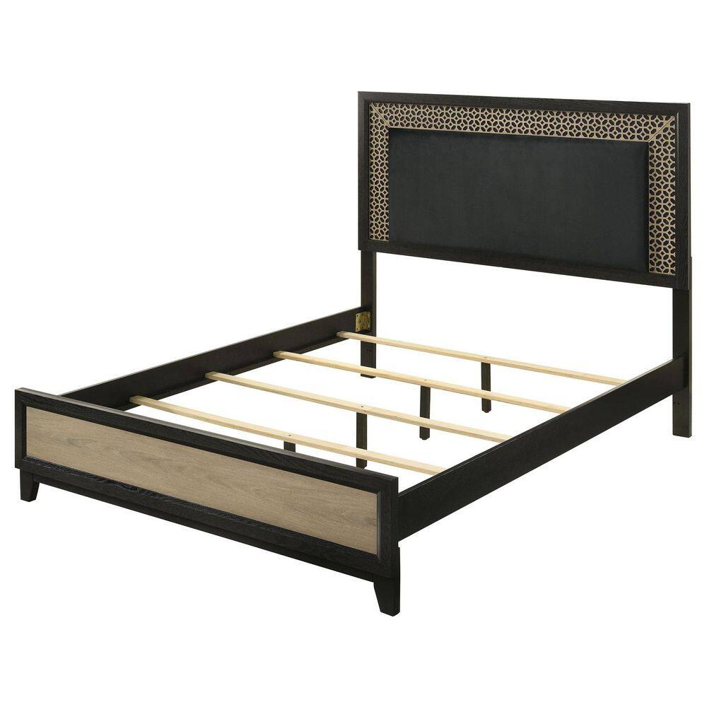 Modern White Queen Upholstered Bed with Gold Accents