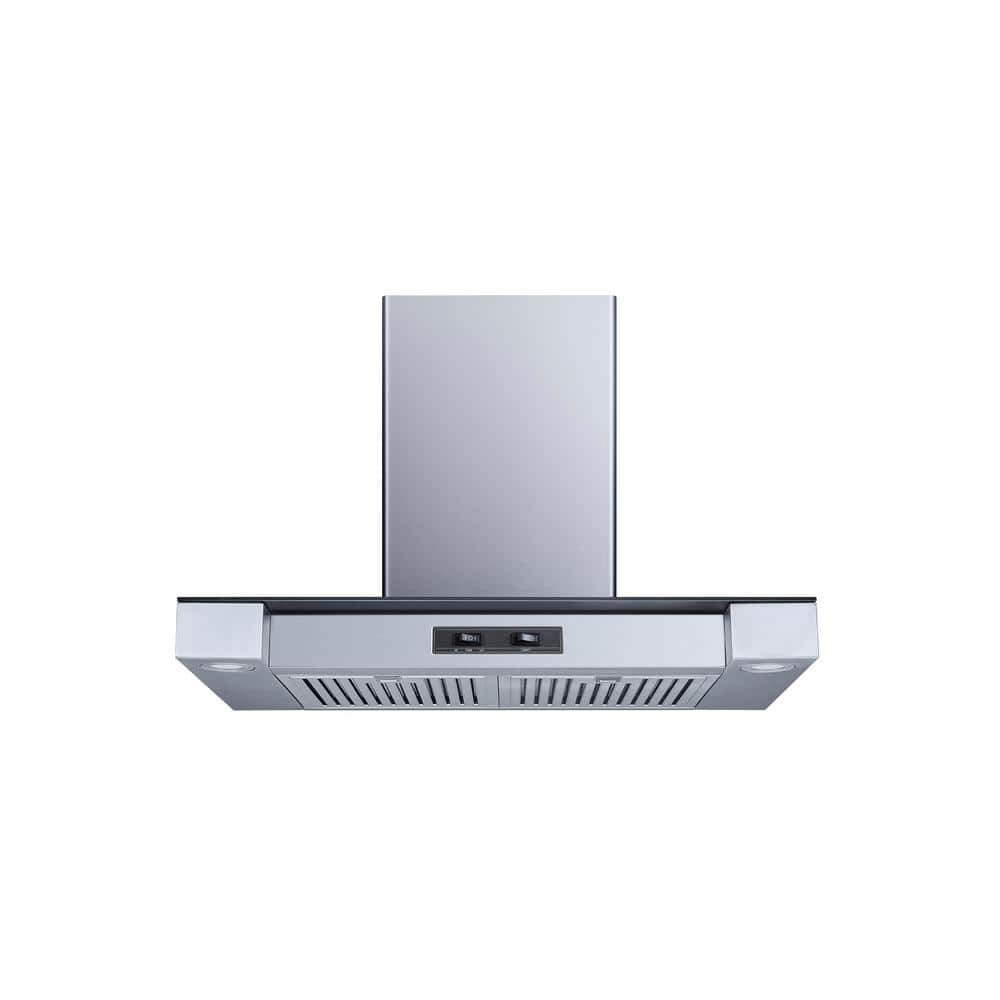Winflo 30 in. Convertible Wall Mount Range Hood in Stainless Steel and Glass with Stainless Steel Baffle Filters, Silver