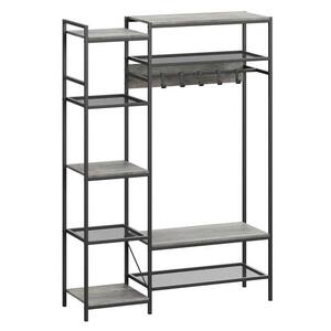 Grey 5-in-1 Hall Tree with Clothes Rack and Storage Bench