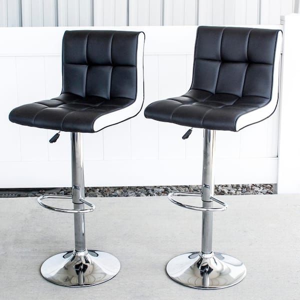 Modern 2 Tone 24 in. Black and White Vinyl, Full Back, Chrome, Adjustable Bar Stool (Set of 2)