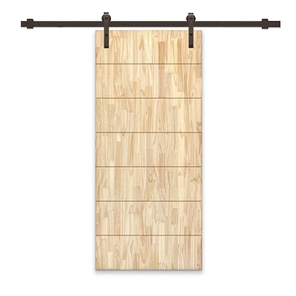 CALHOME 36 in. x 80 in. Natural Pine Wood Unfinished Interior Sliding Barn Door with Hardware Kit