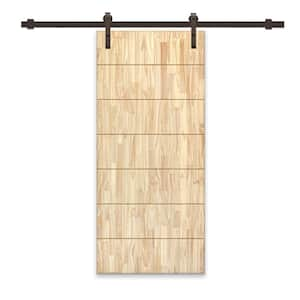 30 in. x 84 in. Natural Pine Wood Unfinished Interior Sliding Barn Door with Hardware Kit