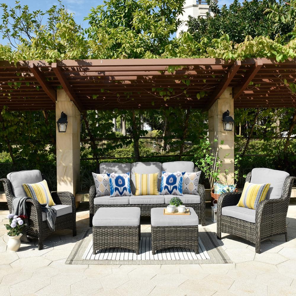 New Kenard Gray 5-Piece Wicker Outdoor Patio Sectional Conversation Set with Gray Cushions price history on PriceWatchPro