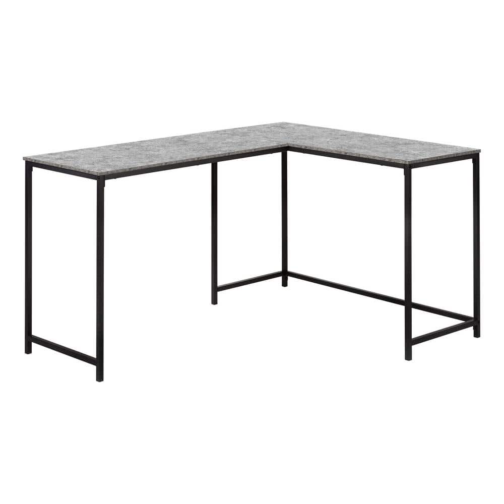 58 in. L X 44 in. W Grey Stone-Look Black L-Shaped Computer Desk Corner Met