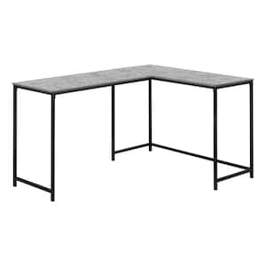58 in. L X 44 in. W Grey Stone-Look Black L-Shaped Computer Desk Corner Metal Base Large Desk