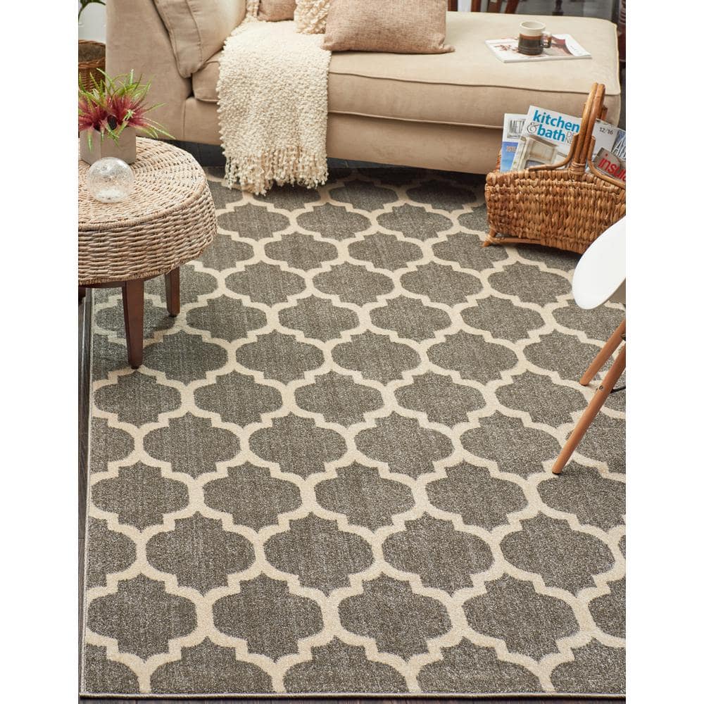 Elegant Dark Grey Synthetic Trellis 5' x 8' Indoor Rug