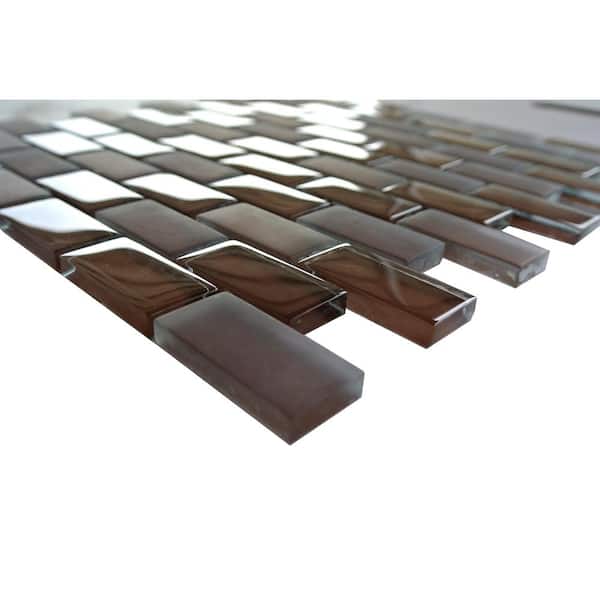 Free Flow Coffee Brown Brick Mosaic 12 in. X 12 in. Multi Finish Glass Wall And Pool Tile (8 sq.ft./Case)