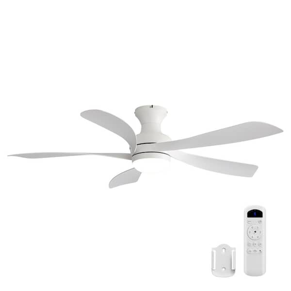 52 in. Indoor LED White Flush Mount Ceiling Fan with Remote Control and Wall Mount Bracket