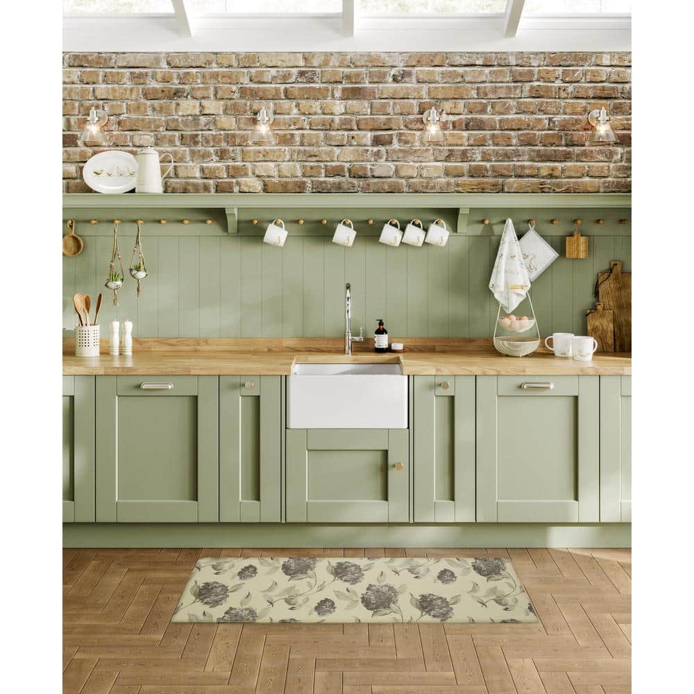 Gray Floral Anti-Fatigue Kitchen Mat, 17.5" x 60"