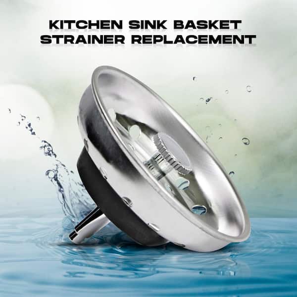 St. Steel Kitchen Sink Deep Double Cup Drain Strainer w/ Fixed Stick Post  Basket