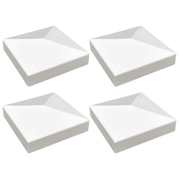 0.2 in. x 4 in. x 0.07 ft. White Pyramid Style Vinyl Fence Post Cap for 4 in. x 4 in. Vinyl Fence Post Terminal (4-Pack)