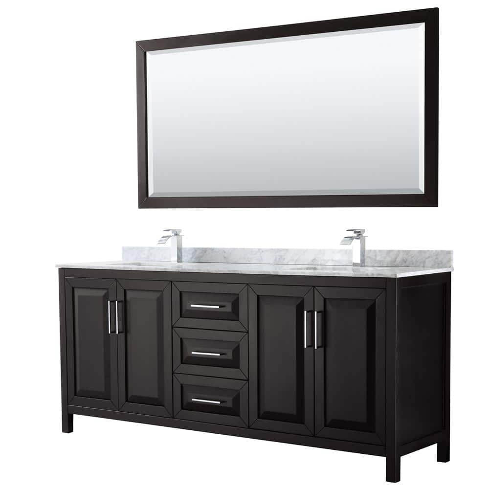 Daria 80 in. Double Bathroom Vanity in Dark Espresso with Marble Vanity Top in Carrara White and 70 in. Mirror price history on PriceWatchPro