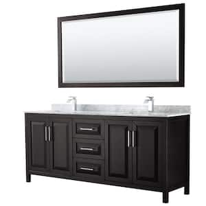 Daria 80 in. Double Bathroom Vanity in Dark Espresso with Marble Vanity Top in Carrara White and 70 in. Mirror