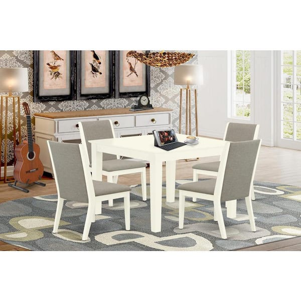 East West Furniture 5-Piece Linen White Finish Solid Wood Top - Rectangular Dining Room Set with High Back - Seats 4