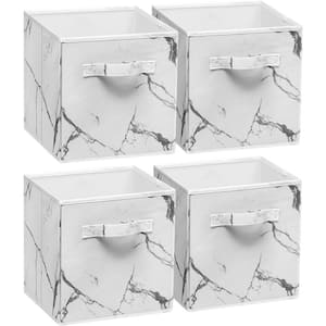 11 in. H x 10.5 in. W x 11 in. D White Marble Foldable Cube Storage Bin (4-Pack)
