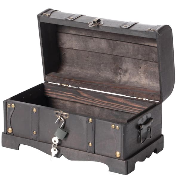 Wooden Treasure Chest, Small Storage Trunk With Lock