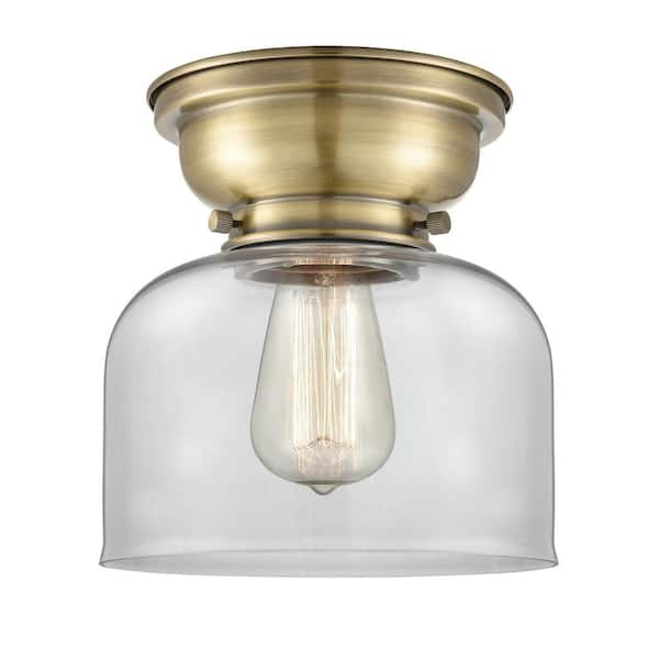 Innovations Bell 8 in. 1-Light Antique Brass Flush Mount with Clear ...