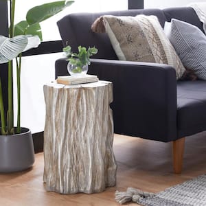 13 in. Silver Tree Trunk Medium Round Fiberglass End Table