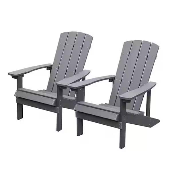 Sudzendf Patio Hips Plastic Adirondack Chair Lounger, Weather Resistant, for Lawn Balcony Deck in Gray (2-Pack)