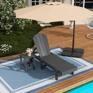 Laguna 2-Piece Fade Resistant HDPE Plastic Adjustable Outdoor Adirondack Chaise with Wheels and Side Table in Gray