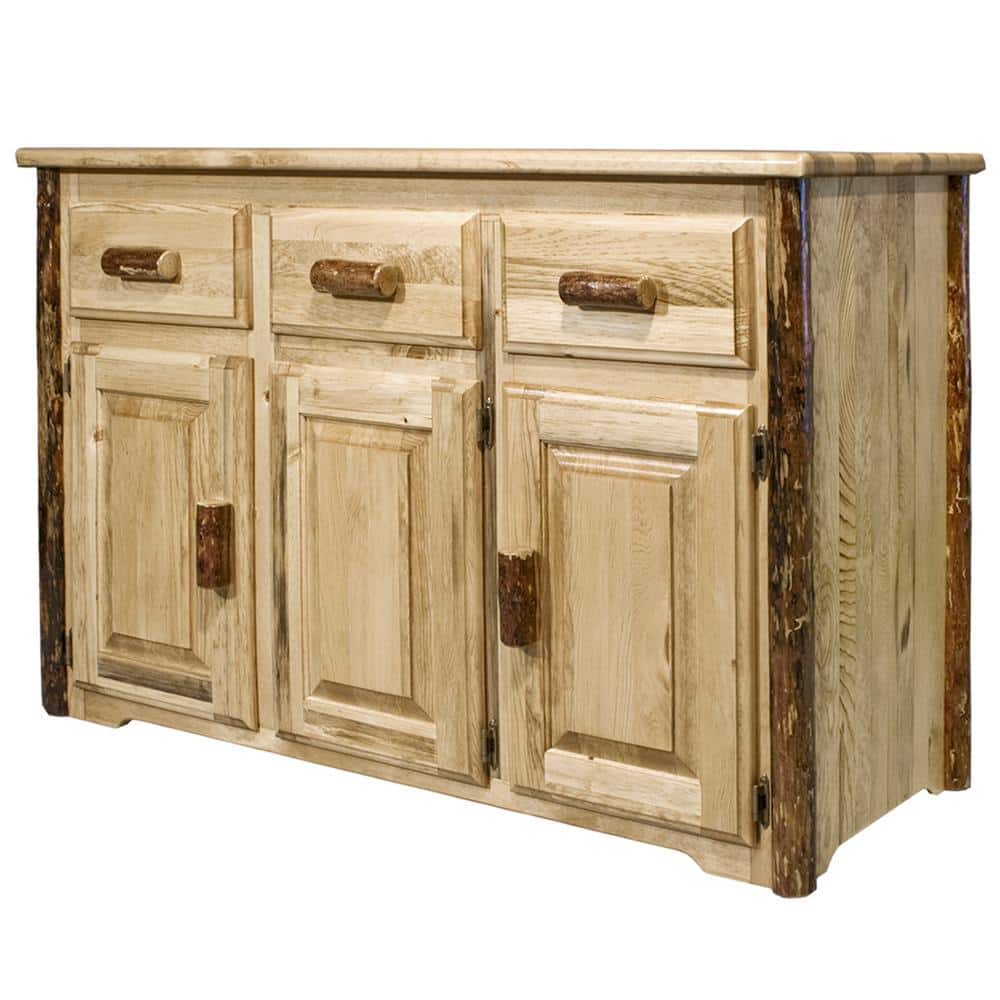 Rustic Grand Lodge Solid Pine Sideboard with Contrasting Accents