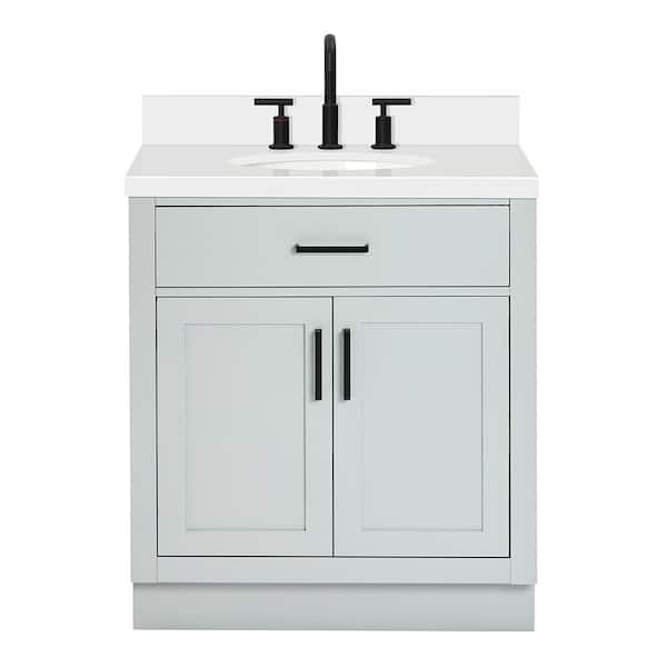 Hepburn 30 in. Single Sink Freestanding Bathroom Vanity in Gray with Pure White Quartz Top
