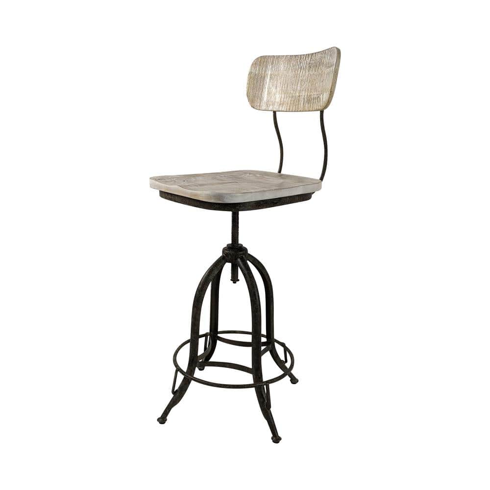 Natural Driftwood and Aged Iron Adjustable Swivel Barstool