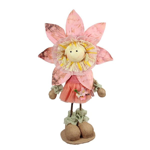 Northlight 21.5 in. Pink Tan and Light Green Spring Floral Standing Sunflower Girl Decorative Figure