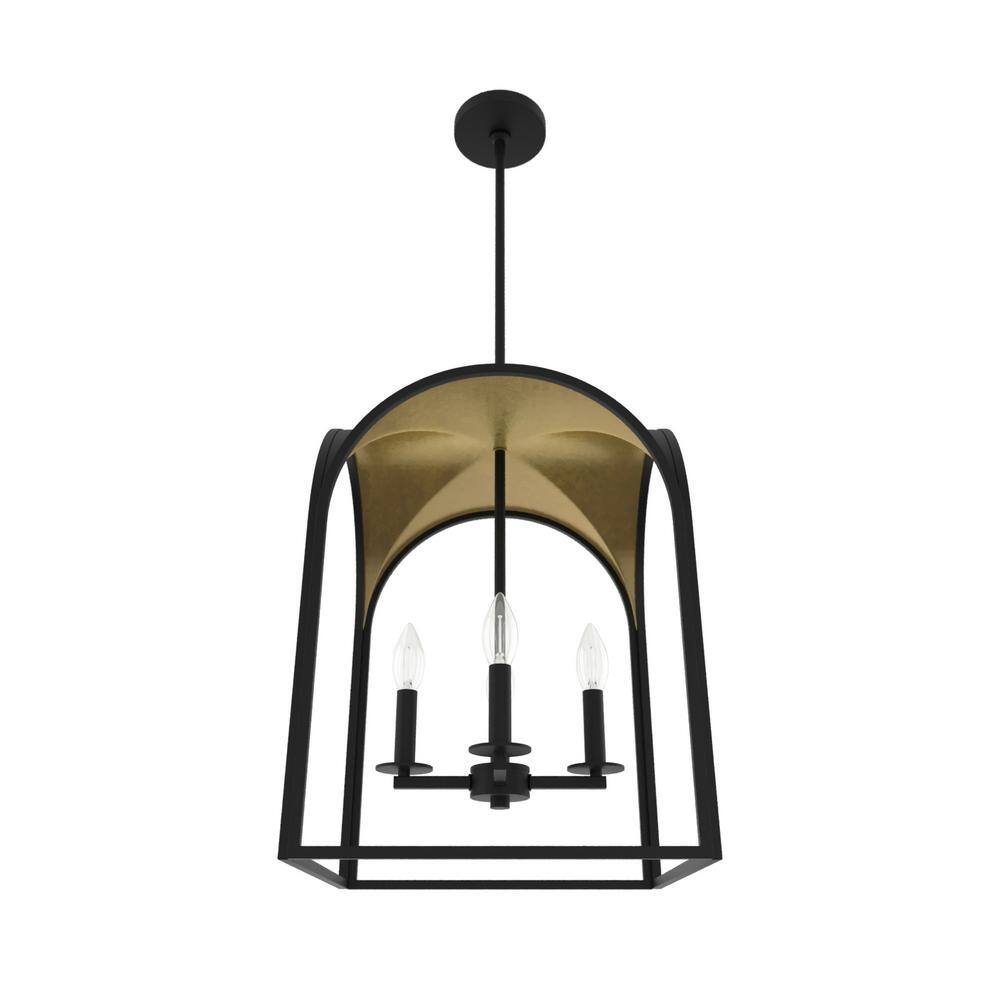 Dukestown Mini 4-Light Lantern Pendant in Black and Gold Leaf