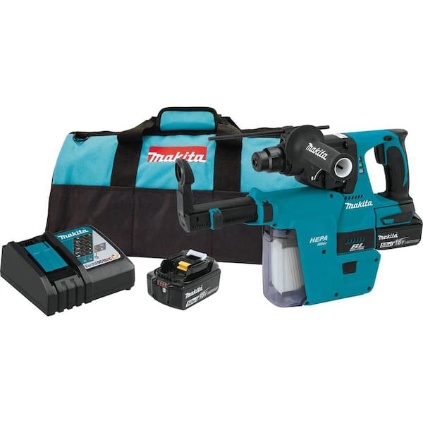 Makita 18V LXT Li-Ion 1 in. Brushless Cordless SDS-Plus Rotary Hammer Drill with HEPA Vacuum Attachment (2) Batteries 5.0Ah