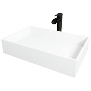 VIGO Bryant Matte White Rectangular Vessel Bathroom Sink - 23.25" L X 15.125" W, Over Counter Freestanding Design