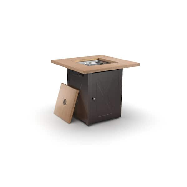 Outdoor 28 in. 50000 BTU Brown Metal Propane Gas Fire Pits Table with Lid, Lava Stone