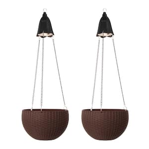 30 in. H Solar Lighted Hanging Brown Plastic Basket/Planter (set of 2)