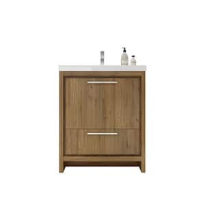 Dolce 30 in. W Bath Vanity in Natural Oak with Reinforced Acrylic Vanity Top in White with White Basin