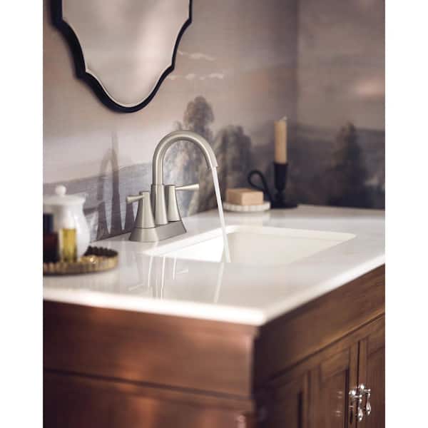 MOEN Ronan 4 in. Centerset 2-Handle Curved Bathroom Faucet in Spot