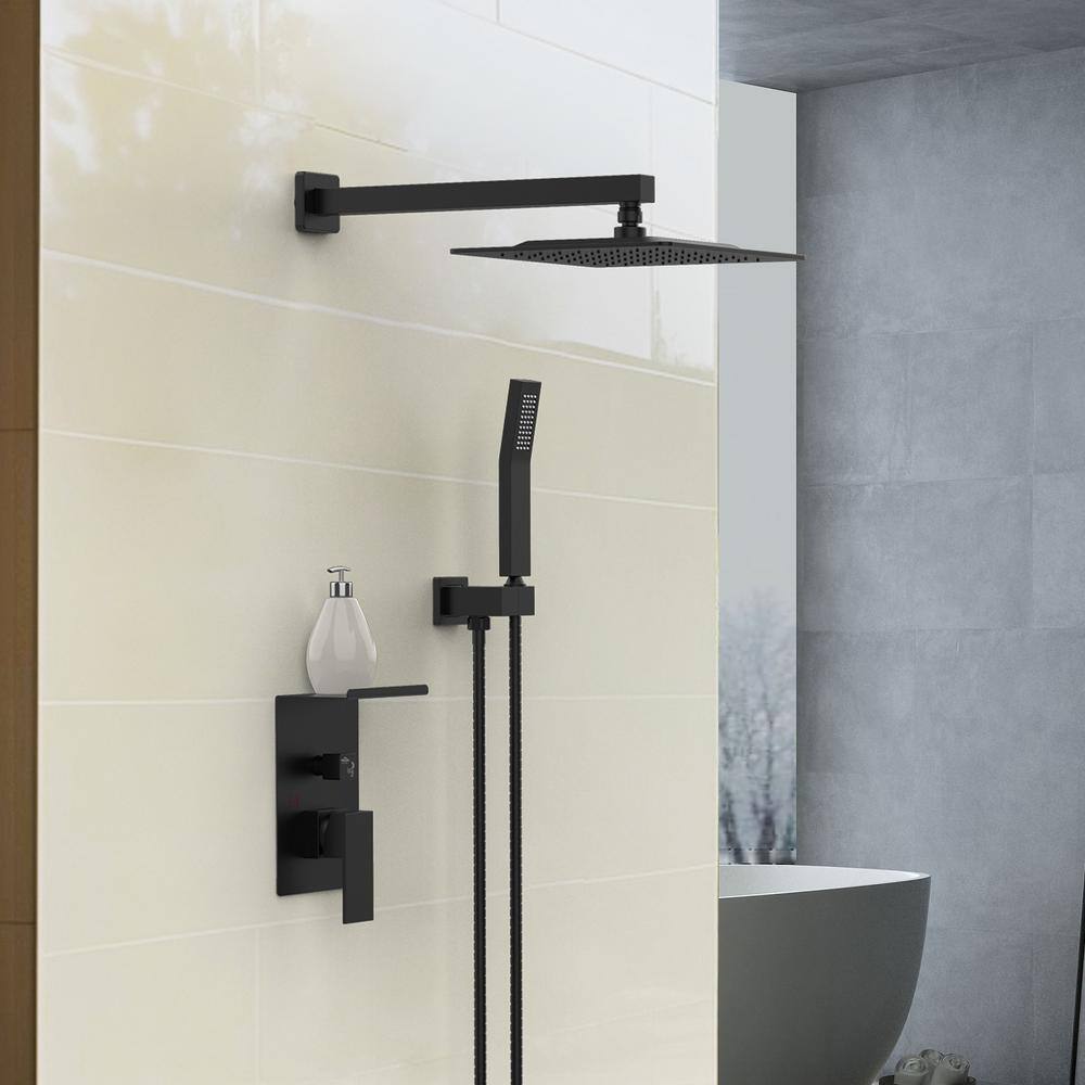Matte Black Square Dual Rain Shower System with Handheld