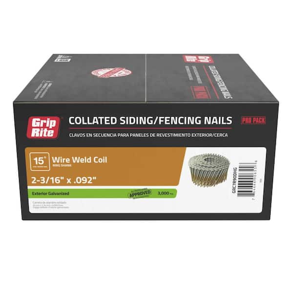 2-3/16 in. x 0.092 in. 15° Exterior Galvanized Wire Collated Ring Shank Nails 3000 Per Box