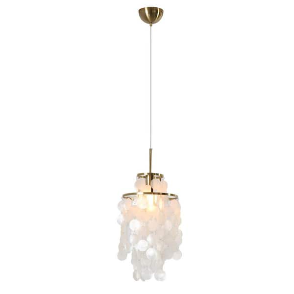 UMEILUCE 9.8 in. 1-Light Brass Capiz Shell Pendant Light for Dining Room Entrance Kitchen, with E26 Bulb Base