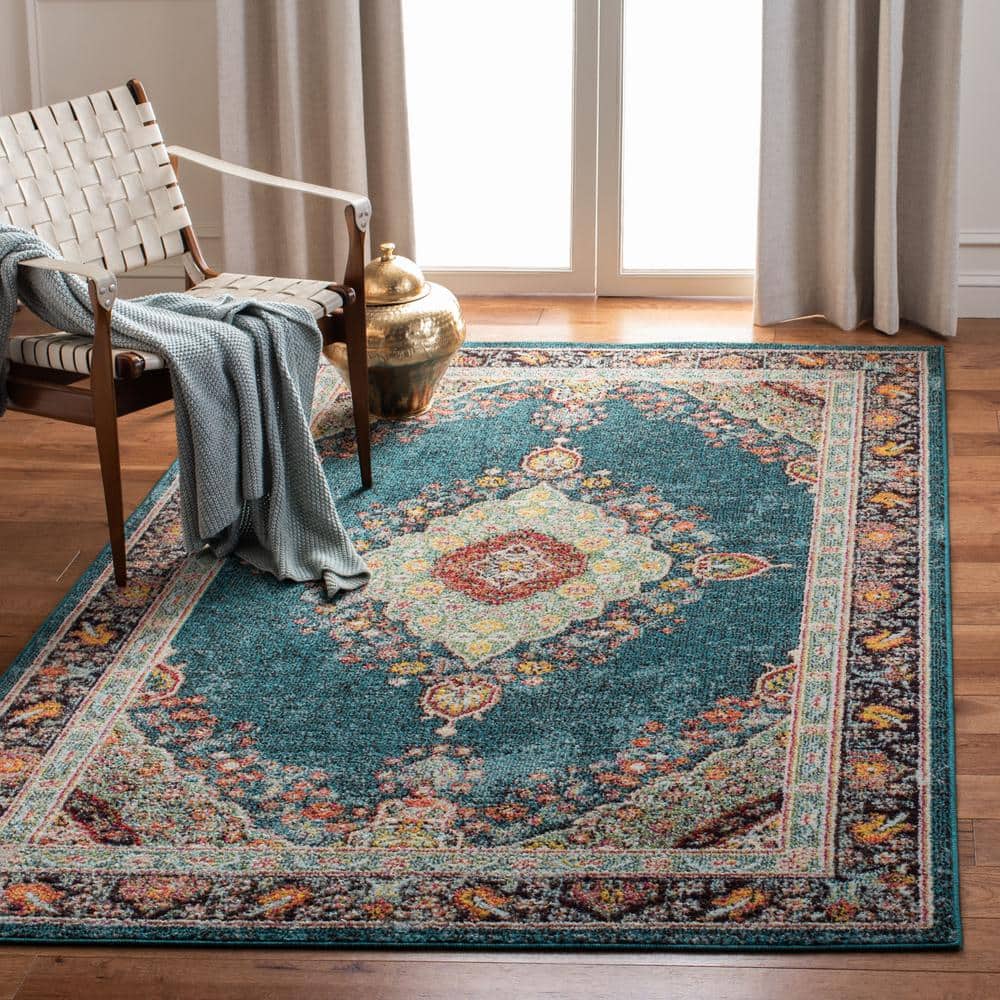 Blue and Multicolor Rectangular Hand-knotted Synthetic Area Rug 8' x 10'