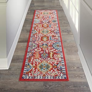 Passion Red Multi Colored 2 ft. x 8 ft. Persian Modern Transitional Kitchen Runner Area Rug