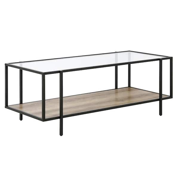 Meyer&Cross Vireo 45 in. Blackened Bronze Rectangle Glass Coffee Table with Limed Oak Shelf