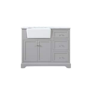 Timeless Home 42 in. W x 22 in. D x 34.75 in. H Single Bathroom Vanity Side Cabinet in Grey with White Marble Top