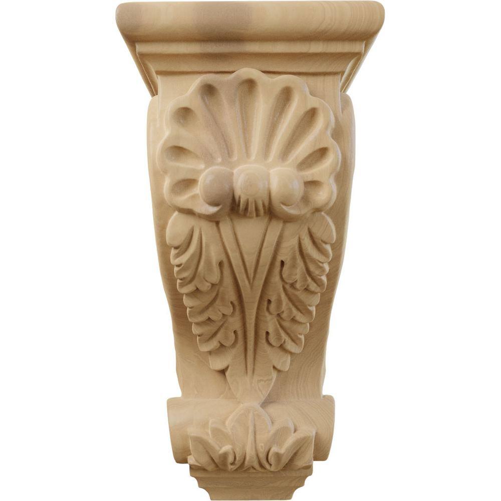 Hand-Carved Cherry Wood Shell Corbel, 10" Height