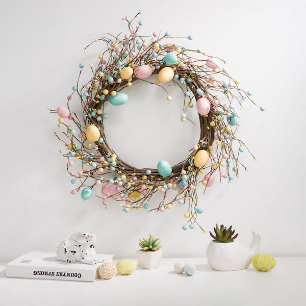Glitzhome 22 in. D Easter Eggs Wreath 1803203460 The Home Depot