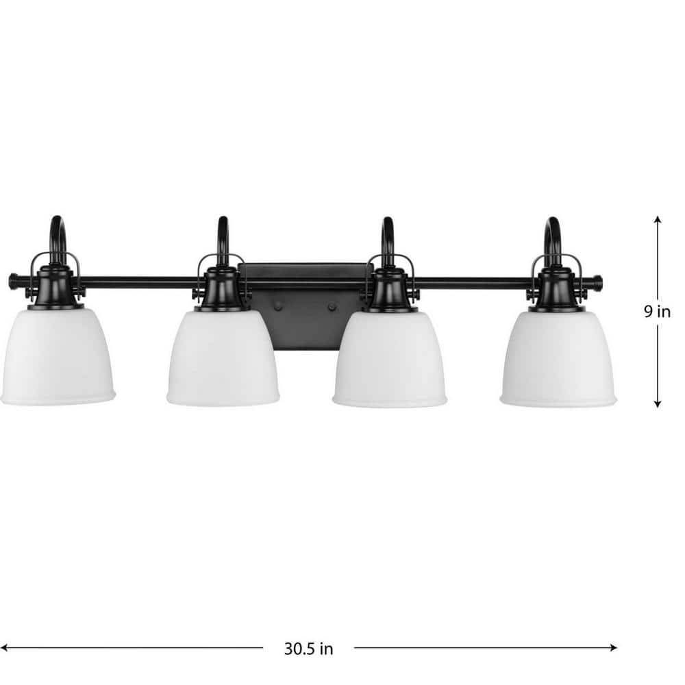 Matte Black 4-Light Vanity Fixture with Opal Glass Shades