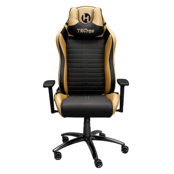 Kahomvis Gold PU Leather Ergonomic Racing Style Gaming Chair with Adjustable Arms