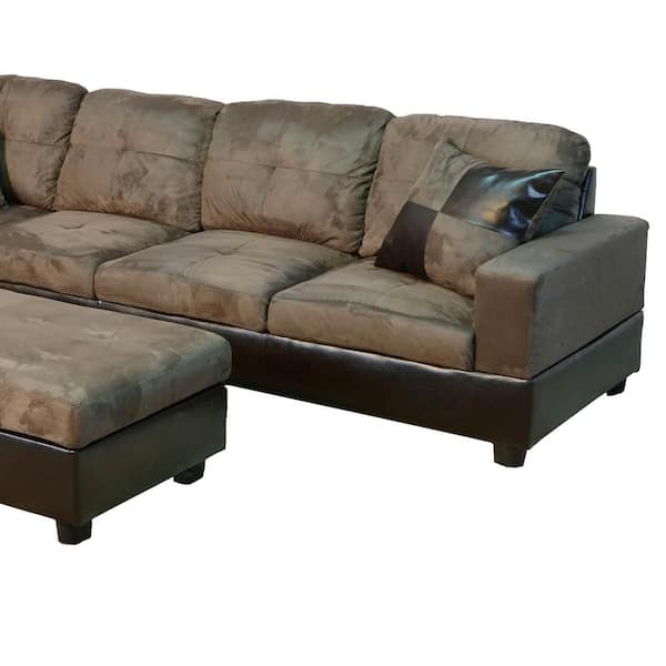 Star Home Living Walnut Microfiber 3, Leather Suede Sectional Sofa